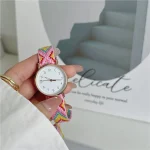 Jam Tangan Kuarsa Wanita Wajah Senyum Bulat Boho Kanvas Tali Tenun Jam Tangan Fashion - Image 3