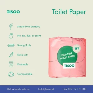 TISOO Premium Bamboo Toilet Tissue Paper 250s'3ply (6 Rolls) Tisu Gulung Bambu / Natural & Flushable