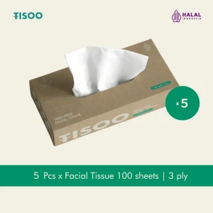 TISOO Premium Bamboo Facial Tissue 100s'3ply (5 Packs) Tisu Wajah Bambu / Soft & Natural
